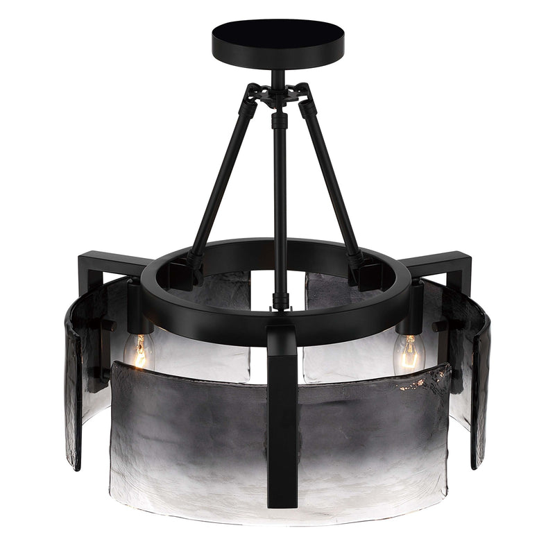 Golden Lighting Aenon 16in 3-Light Semi-Flush Mount | Rustic Matte Black and Smoky Water Glass | Entryway & Foyer | Model 3164-3SF BLK-SWG