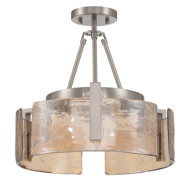 Golden Lighting Aenon 16.5in 3-Light Semi-Flush Mount | Rustic Pewter and Amber Water Glass | Entryway & Kitchen | Model 3164-3SF PW-AWG