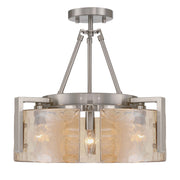 Golden Lighting Aenon 16.5in 3-Light Semi-Flush Mount | Rustic Pewter and Amber Water Glass | Entryway & Kitchen | Model 3164-3SF PW-AWG