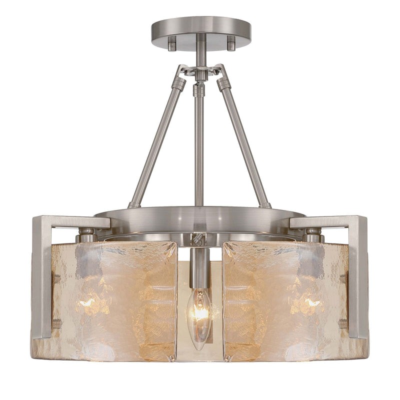 Golden Lighting Aenon 16.5in 3-Light Semi-Flush Mount | Rustic Pewter and Amber Water Glass | Entryway & Kitchen | Model 3164-3SF PW-AWG