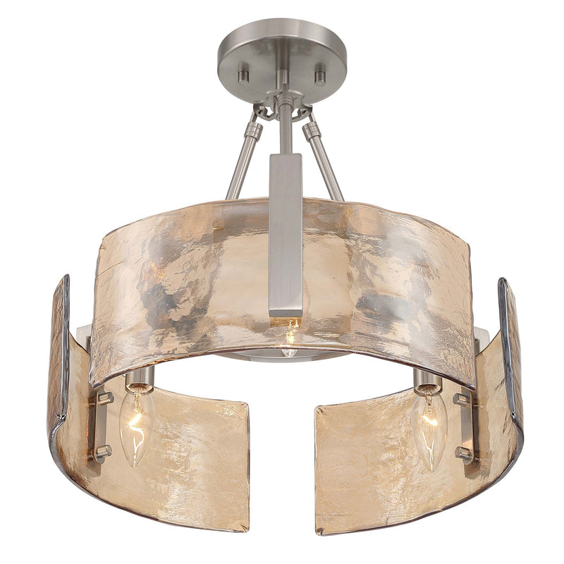 Golden Lighting Aenon 16.5in 3-Light Semi-Flush Mount | Rustic Pewter and Amber Water Glass | Entryway & Kitchen | Model 3164-3SF PW-AWG