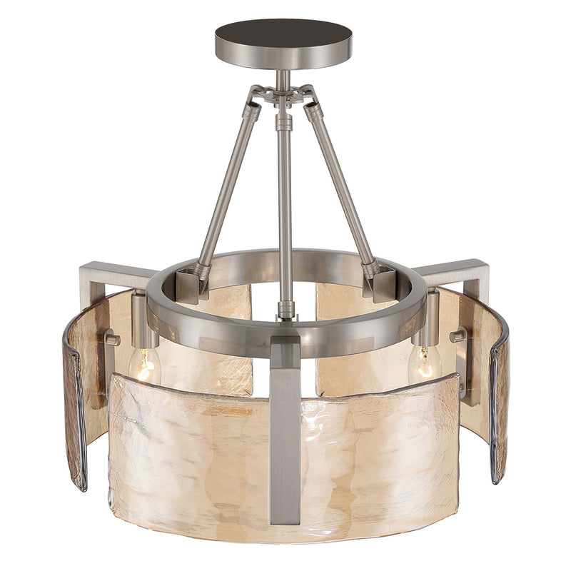 Golden Lighting Aenon 16.5in 3-Light Semi-Flush Mount | Rustic Pewter and Amber Water Glass | Entryway & Kitchen | Model 3164-3SF PW-AWG