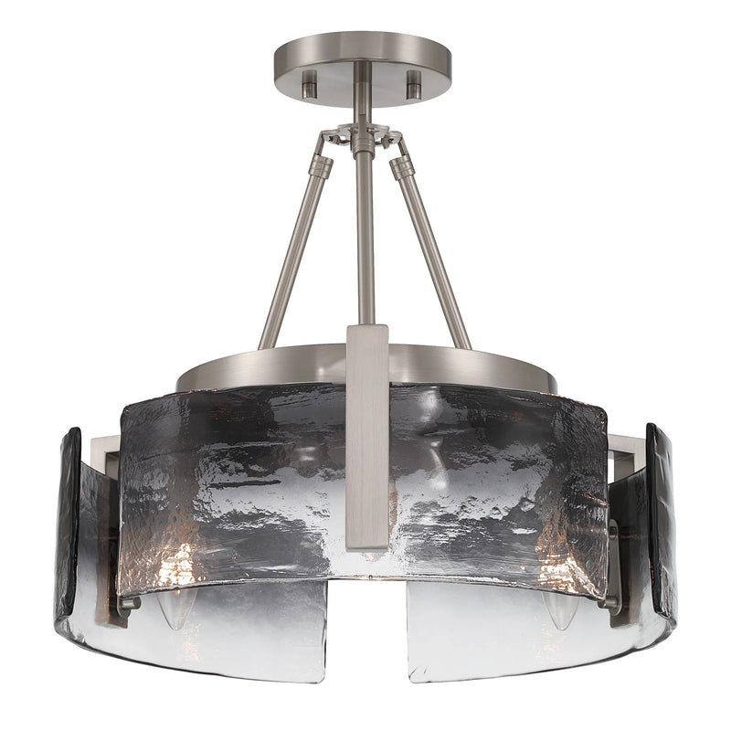 Golden Lighting Aenon 16in 3-Light Semi-Flush Mount | Rustic Pewter and Smoky Water Glass | Entryway & Foyer | Model 3164-3SF PW-SWG