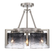 Golden Lighting Aenon 16in 3-Light Semi-Flush Mount | Rustic Pewter and Smoky Water Glass | Entryway & Foyer | Model 3164-3SF PW-SWG
