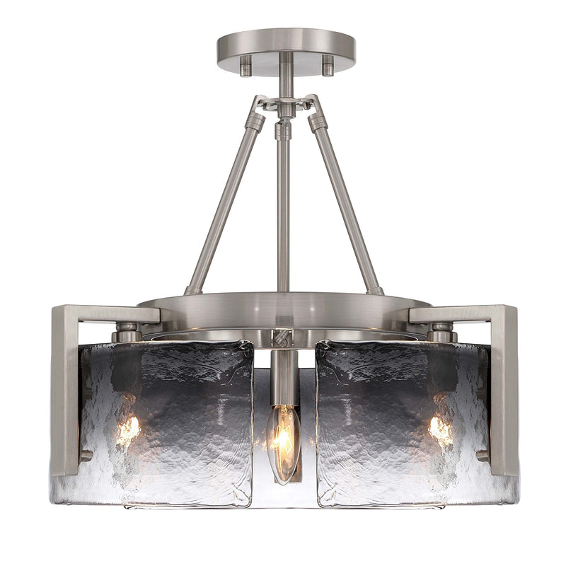 Golden Lighting Aenon 16in 3-Light Semi-Flush Mount | Rustic Pewter and Smoky Water Glass | Entryway & Foyer | Model 3164-3SF PW-SWG