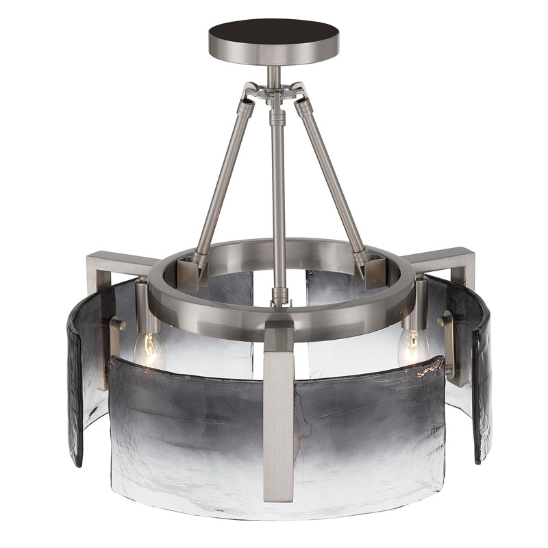 Golden Lighting Aenon 16in 3-Light Semi-Flush Mount | Rustic Pewter and Smoky Water Glass | Entryway & Foyer | Model 3164-3SF PW-SWG