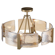 Golden Lighting Aenon 22in 4-Light Semi-Flush Mount | Rustic Brushed Champagne Brass and Amber Water Glass | Entryway | Model 3164-4SF BCB-AWG