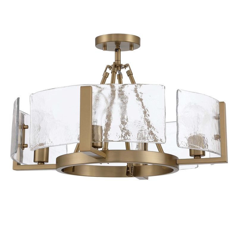 Golden Lighting Aenon 22in 4-Light Semi-Flush Mount | Rustic Brushed Champagne Brass and Hammered Water Glass | Foyer | Model 3164-4SF BCB-HWG