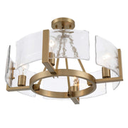 Golden Lighting Aenon 22in 4-Light Semi-Flush Mount | Rustic Brushed Champagne Brass and Hammered Water Glass | Foyer | Model 3164-4SF BCB-HWG