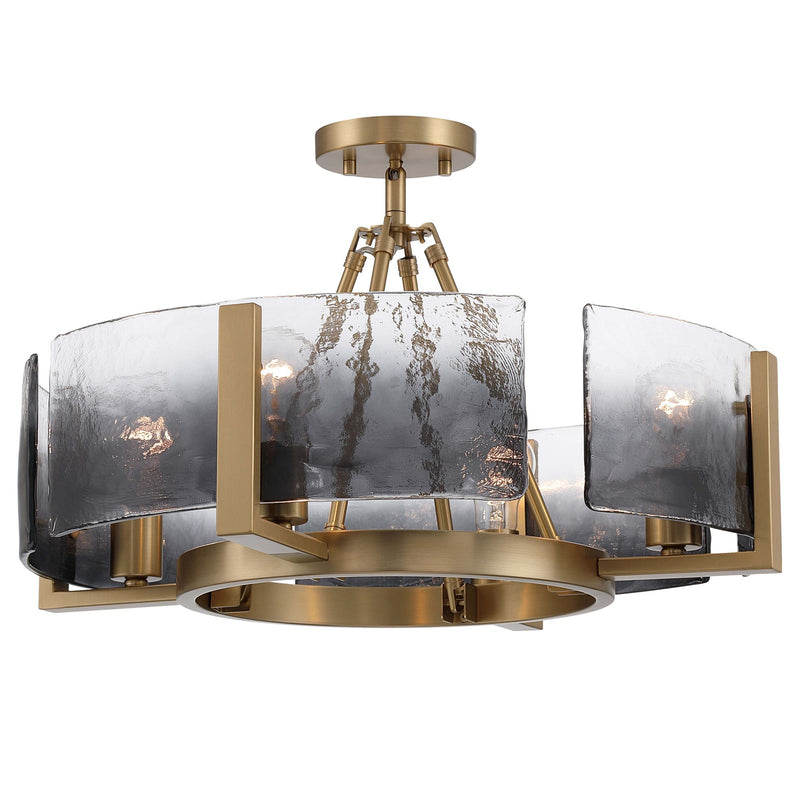 Golden Lighting Aenon 22in 4-Light Semi-Flush Mount | Rustic Brushed Champagne Brass and Smoky Water Glass | Entryway | Model 3164-4SF BCB-SWG