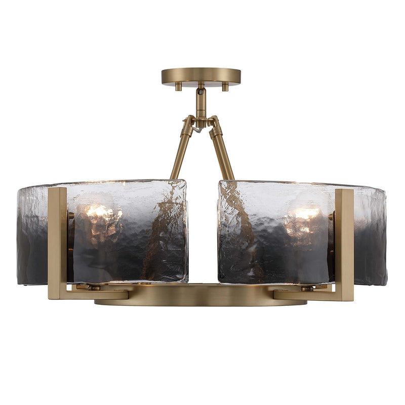 Golden Lighting Aenon 22in 4-Light Semi-Flush Mount | Rustic Brushed Champagne Brass and Smoky Water Glass | Entryway | Model 3164-4SF BCB-SWG