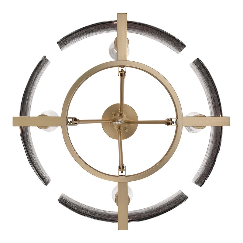 Golden Lighting Aenon 22in 4-Light Semi-Flush Mount | Rustic Brushed Champagne Brass and Smoky Water Glass | Entryway | Model 3164-4SF BCB-SWG