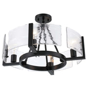 Golden Lighting Aenon 22in 4-Light Semi-Flush Mount | Rustic Matte Black and Hammered Water Glass | Entryway & Foyer | Model 3164-4SF BLK-HWG