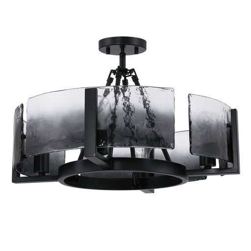 Golden Lighting Aenon 22in 4-Light Semi-Flush Mount | Rustic Matte Black and Smoky Water Glass | Entryway & Kitchen | Model 3164-4SF BLK-SWG