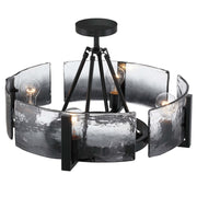 Golden Lighting Aenon 22in 4-Light Semi-Flush Mount | Rustic Matte Black and Smoky Water Glass | Entryway & Kitchen | Model 3164-4SF BLK-SWG