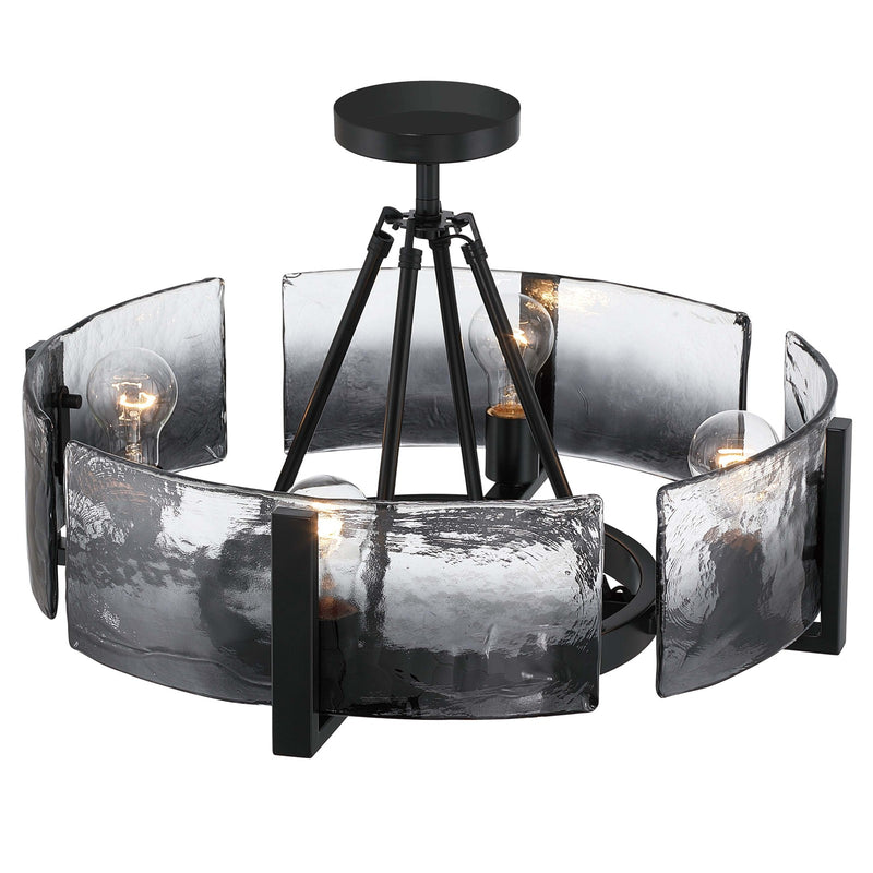 Golden Lighting Aenon 22in 4-Light Semi-Flush Mount | Rustic Matte Black and Smoky Water Glass | Entryway & Kitchen | Model 3164-4SF BLK-SWG