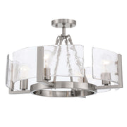 Golden Lighting Aenon 22in 4-Light Semi-Flush Mount | Rustic Pewter and Hammered Water Glass | Dining Room & Foyer | Model 3164-4SF PW-HWG