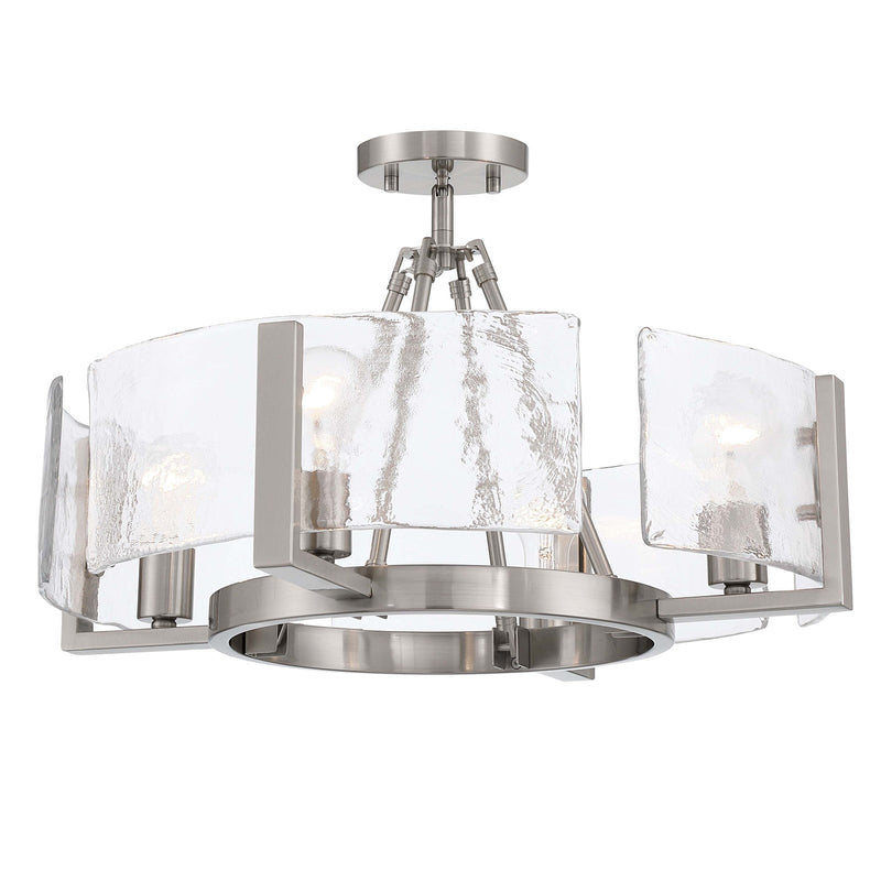 Golden Lighting Aenon 22in 4-Light Semi-Flush Mount | Rustic Pewter and Hammered Water Glass | Dining Room & Foyer | Model 3164-4SF PW-HWG