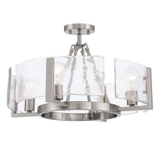 Golden Lighting Aenon 22in 4-Light Semi-Flush Mount | Rustic Pewter and Hammered Water Glass | Dining Room & Foyer | Model 3164-4SF PW-HWG