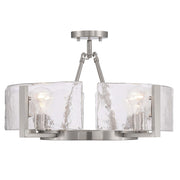 Golden Lighting Aenon 22in 4-Light Semi-Flush Mount | Rustic Pewter and Hammered Water Glass | Dining Room & Foyer | Model 3164-4SF PW-HWG