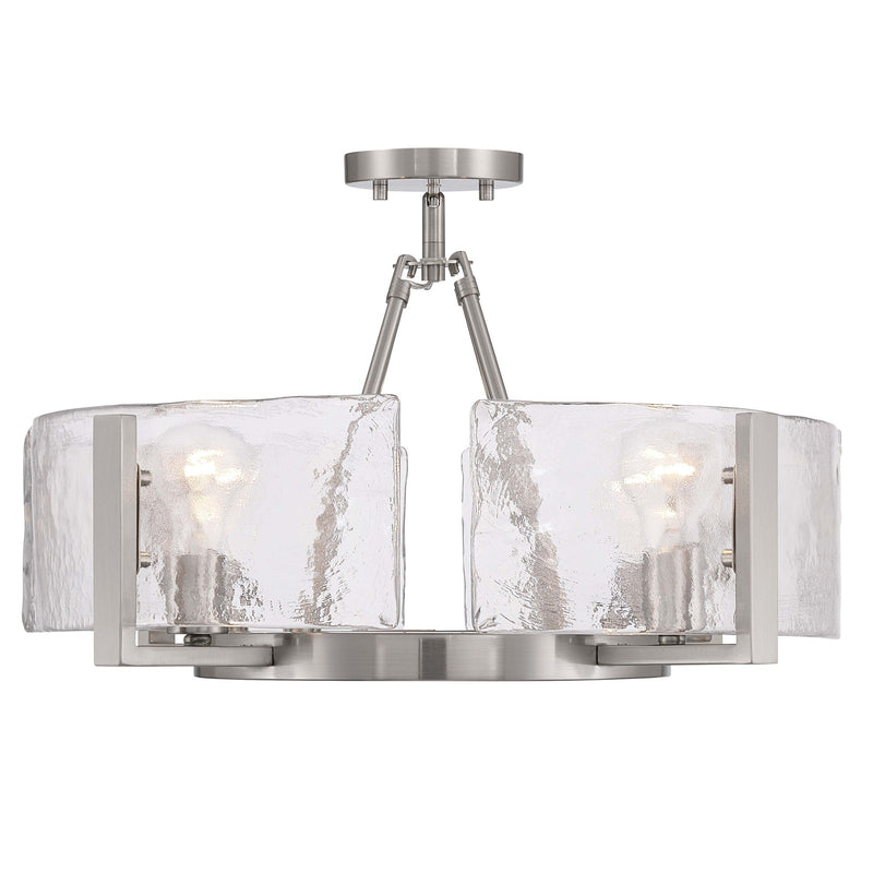 Golden Lighting Aenon 22in 4-Light Semi-Flush Mount | Rustic Pewter and Hammered Water Glass | Dining Room & Foyer | Model 3164-4SF PW-HWG