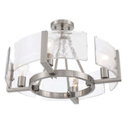 Golden Lighting Aenon 22in 4-Light Semi-Flush Mount | Rustic Pewter and Hammered Water Glass | Dining Room & Foyer | Model 3164-4SF PW-HWG