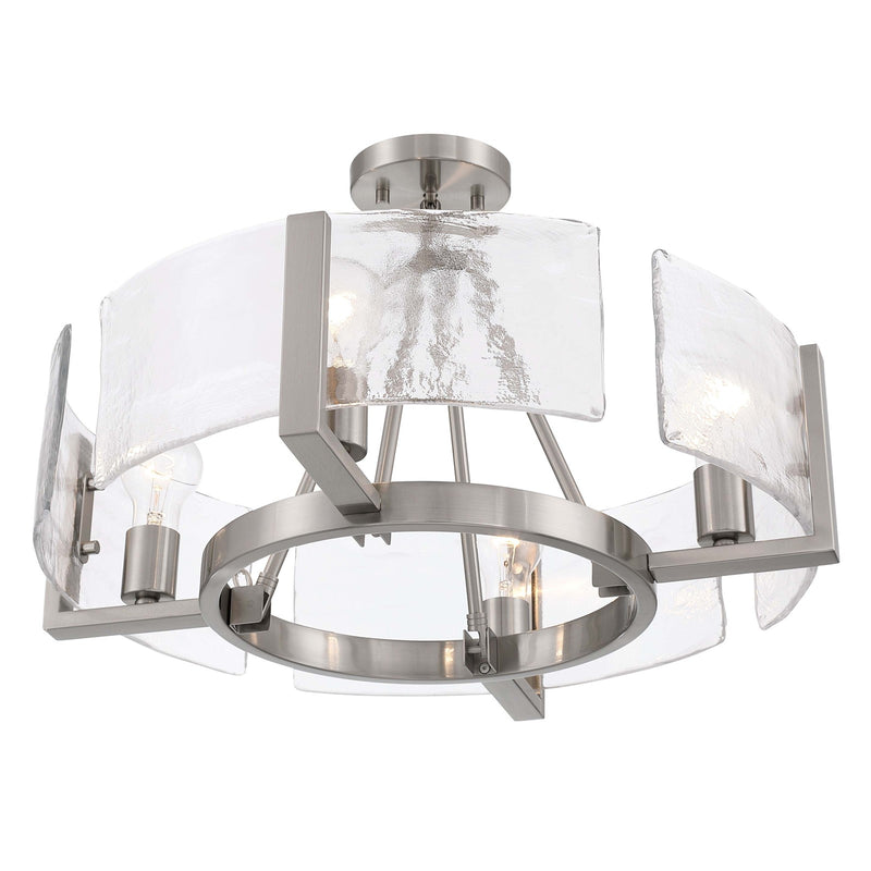 Golden Lighting Aenon 22in 4-Light Semi-Flush Mount | Rustic Pewter and Hammered Water Glass | Dining Room & Foyer | Model 3164-4SF PW-HWG
