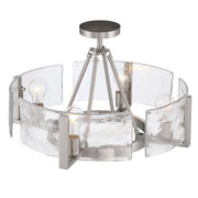 Golden Lighting Aenon 22in 4-Light Semi-Flush Mount | Rustic Pewter and Hammered Water Glass | Dining Room & Foyer | Model 3164-4SF PW-HWG