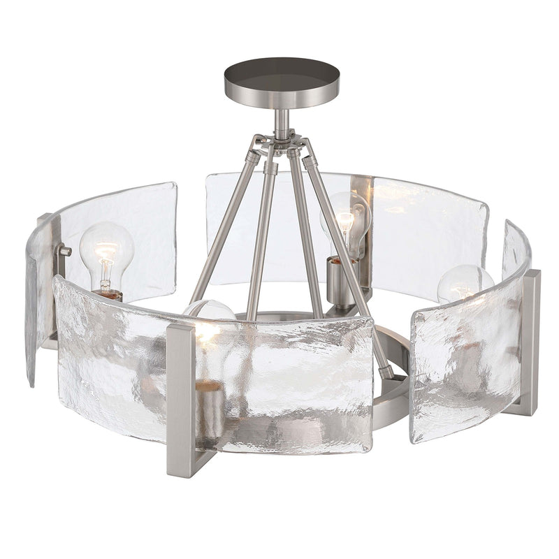 Golden Lighting Aenon 22in 4-Light Semi-Flush Mount | Rustic Pewter and Hammered Water Glass | Dining Room & Foyer | Model 3164-4SF PW-HWG