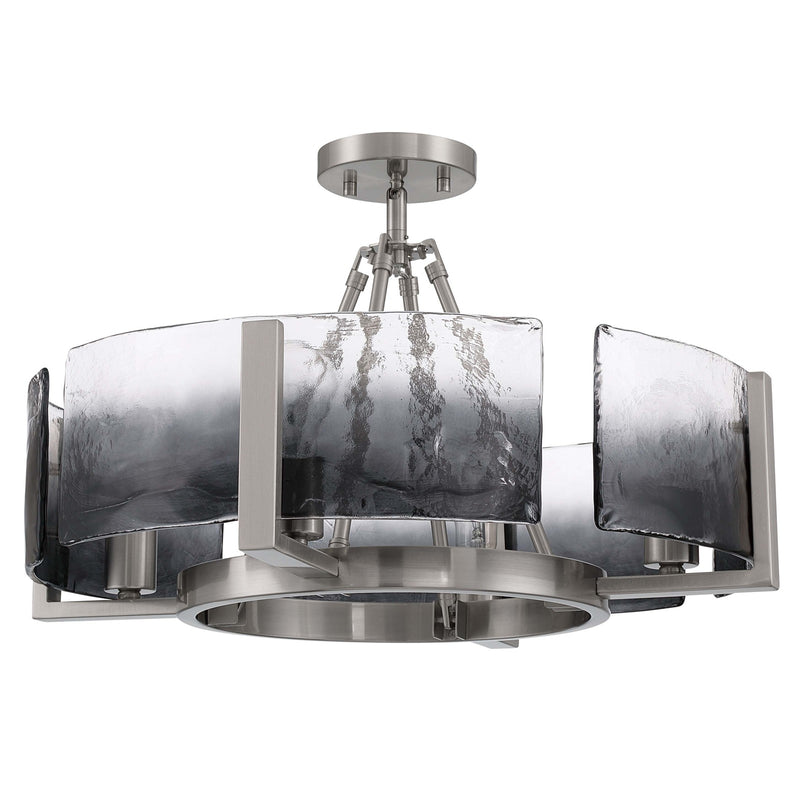 Golden Lighting Aenon 22in 4-Light Semi-Flush Mount | Rustic Pewter and Smoky Water Glass | Dining Room & Foyer | Model 3164-4SF PW-SWG