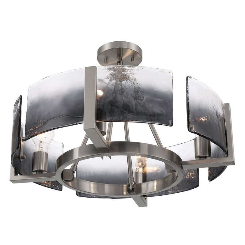 Golden Lighting Aenon 22in 4-Light Semi-Flush Mount | Rustic Pewter and Smoky Water Glass | Dining Room & Foyer | Model 3164-4SF PW-SWG