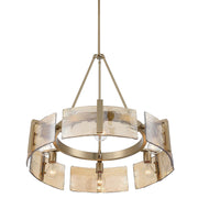 Golden Lighting Aenon 28in 6-Light Chandelier | Rustic Brushed Champagne Brass and Amber Water Glass | Dining Room & Foyer | Model 3164-6 BCB-AWG