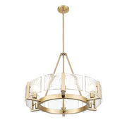 Golden Lighting Aenon 28in 6-Light Chandelier | Rustic Brushed Champagne Brass and Hammered Water Glass | Dining Room & Foyer | Model 3164-6 BCB-HWG