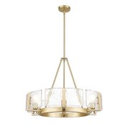 Golden Lighting Aenon 28in 6-Light Chandelier | Rustic Brushed Champagne Brass and Hammered Water Glass | Dining Room & Foyer | Model 3164-6 BCB-HWG