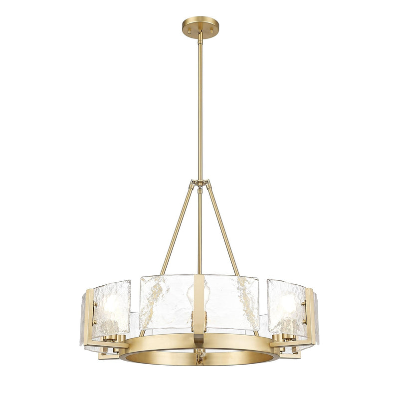 Golden Lighting Aenon 28in 6-Light Chandelier | Rustic Brushed Champagne Brass and Hammered Water Glass | Dining Room & Foyer | Model 3164-6 BCB-HWG