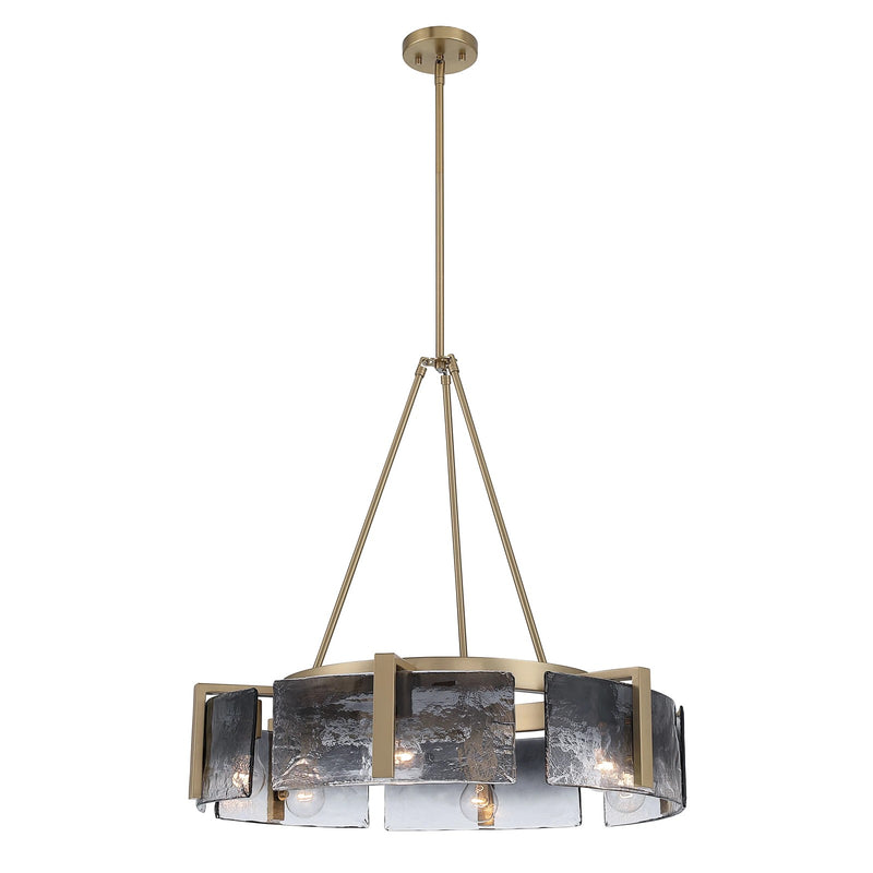 Golden Lighting Aenon 28in 6-Light Chandelier | Rustic Brushed Champagne Brass and Smoky Water Glass | Dining Room & Foyer | Model 3164-6 BCB-SWG