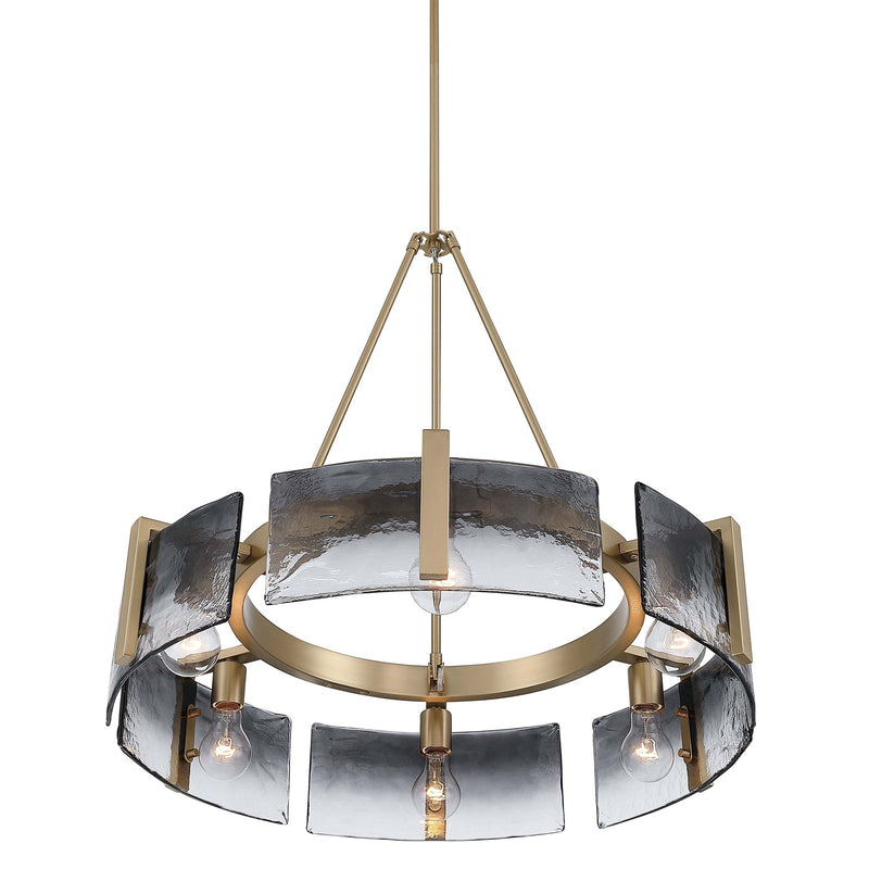 Golden Lighting Aenon 28in 6-Light Chandelier | Rustic Brushed Champagne Brass and Smoky Water Glass | Dining Room & Foyer | Model 3164-6 BCB-SWG