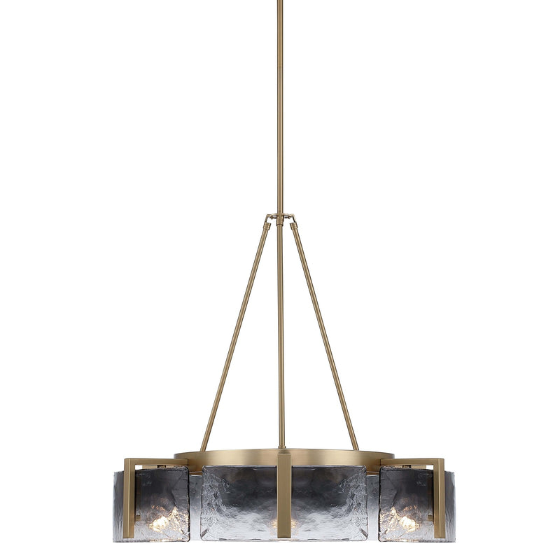 Golden Lighting Aenon 28in 6-Light Chandelier | Rustic Brushed Champagne Brass and Smoky Water Glass | Dining Room & Foyer | Model 3164-6 BCB-SWG