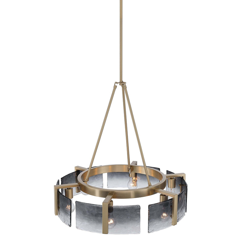 Golden Lighting Aenon 28in 6-Light Chandelier | Rustic Brushed Champagne Brass and Smoky Water Glass | Dining Room & Foyer | Model 3164-6 BCB-SWG