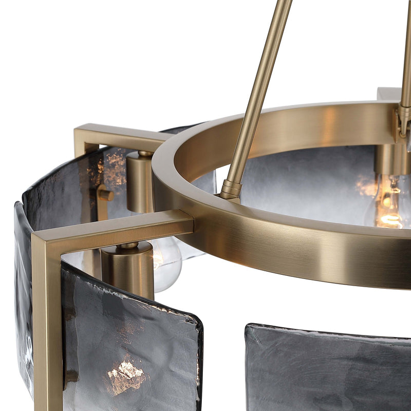 Golden Lighting Aenon 28in 6-Light Chandelier | Rustic Brushed Champagne Brass and Smoky Water Glass | Dining Room & Foyer | Model 3164-6 BCB-SWG