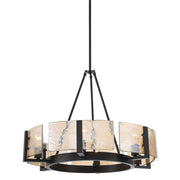 Golden Lighting Aenon 28in 6-Light Chandelier | Rustic Matte Black and Amber Water Glass | Dining Room & Foyer | Model 3164-6 BLK-AWG