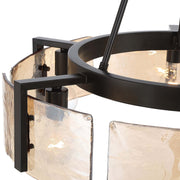 Golden Lighting Aenon 28in 6-Light Chandelier | Rustic Matte Black and Amber Water Glass | Dining Room & Foyer | Model 3164-6 BLK-AWG