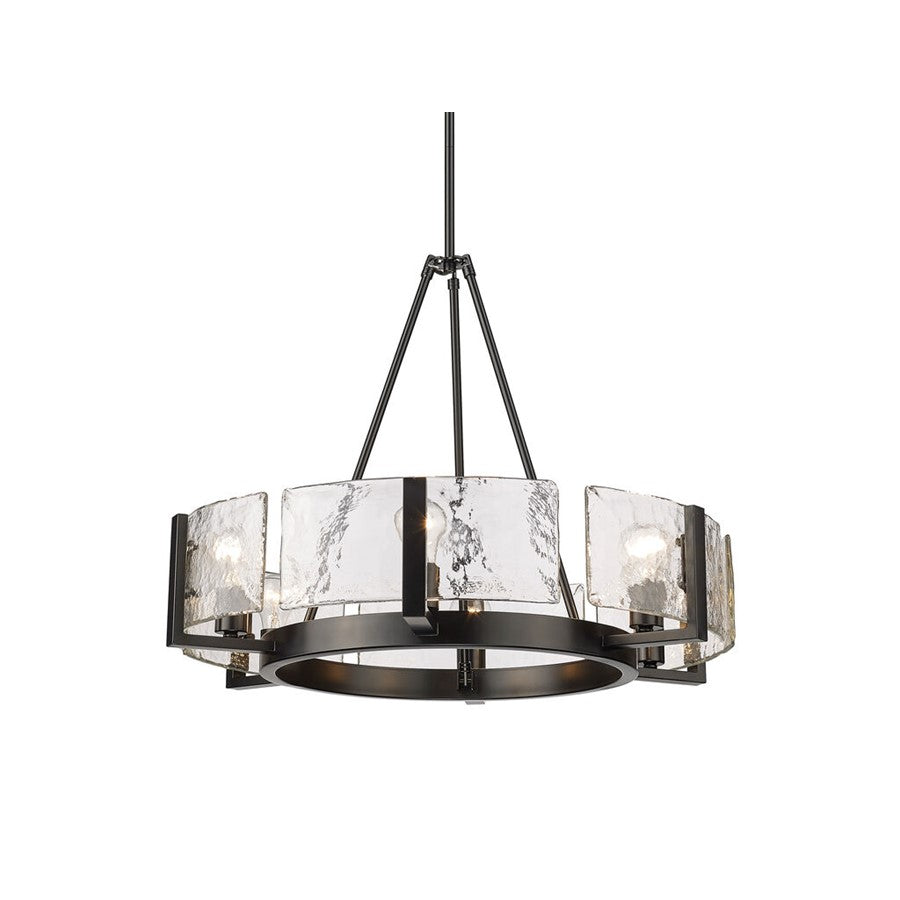 Golden Aenon 6-Lt Chandelier, Matte Black/Hammered Water Glass - 3164-6BLK-HWG