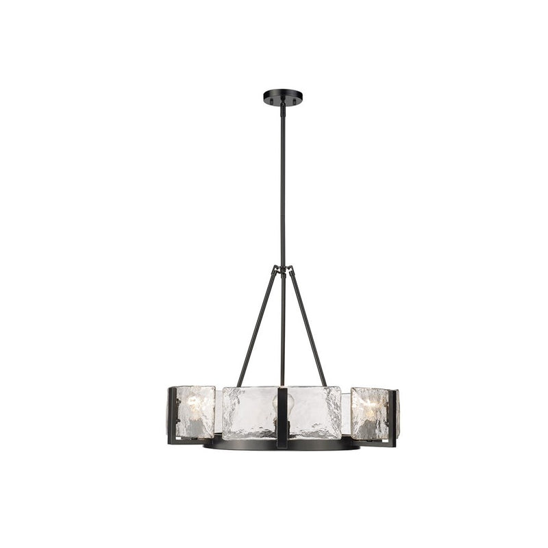 Golden Aenon 6-Lt Chandelier, Matte Black/Hammered Water Glass
