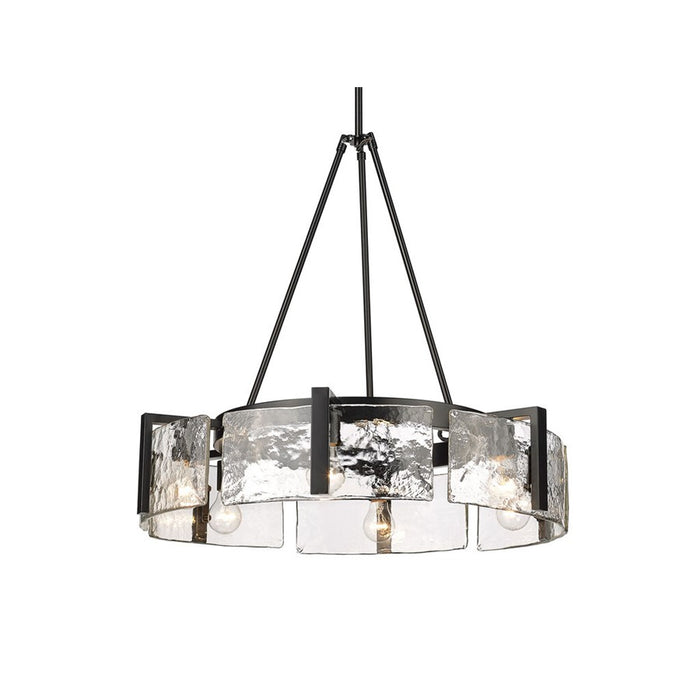 Golden Aenon 6-Lt Chandelier, Matte Black/Hammered Water Glass