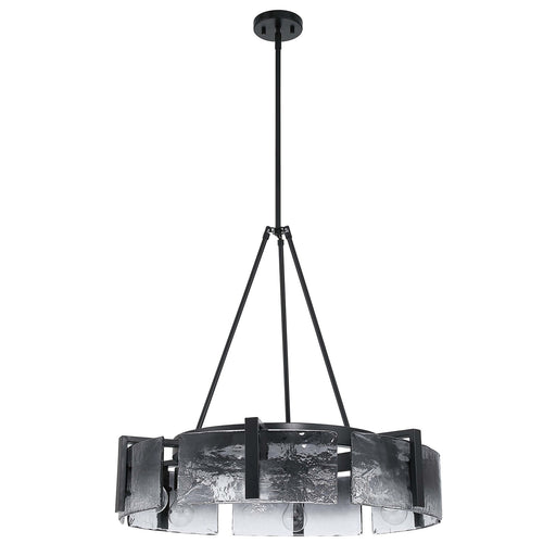 Golden Lighting Aenon 28in 6-Light Chandelier | Rustic Matte Black and Smoky Water Glass | Dining Room & Foyer | Model 3164-6 BLK-SWG