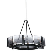 Golden Lighting Aenon 28in 6-Light Chandelier | Rustic Matte Black and Smoky Water Glass | Dining Room & Foyer | Model 3164-6 BLK-SWG