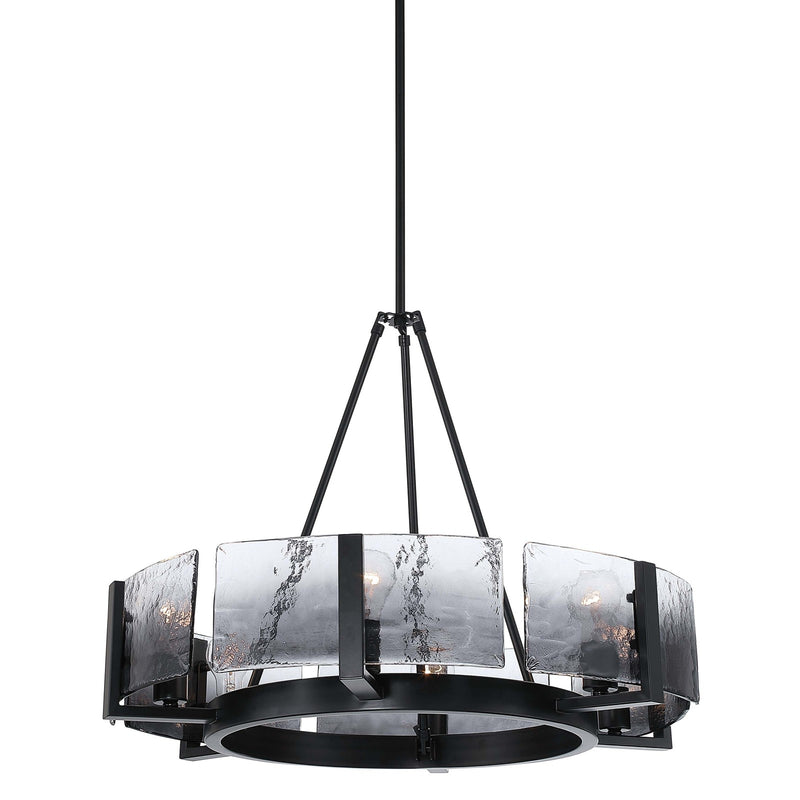 Golden Lighting Aenon 28in 6-Light Chandelier | Rustic Matte Black and Smoky Water Glass | Dining Room & Foyer | Model 3164-6 BLK-SWG