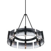 Golden Lighting Aenon 28in 6-Light Chandelier | Rustic Matte Black and Smoky Water Glass | Dining Room & Foyer | Model 3164-6 BLK-SWG