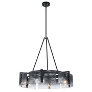 Golden Lighting Aenon 28in 6-Light Chandelier | Rustic Matte Black and Smoky Water Glass | Dining Room & Foyer | Model 3164-6 BLK-SWG